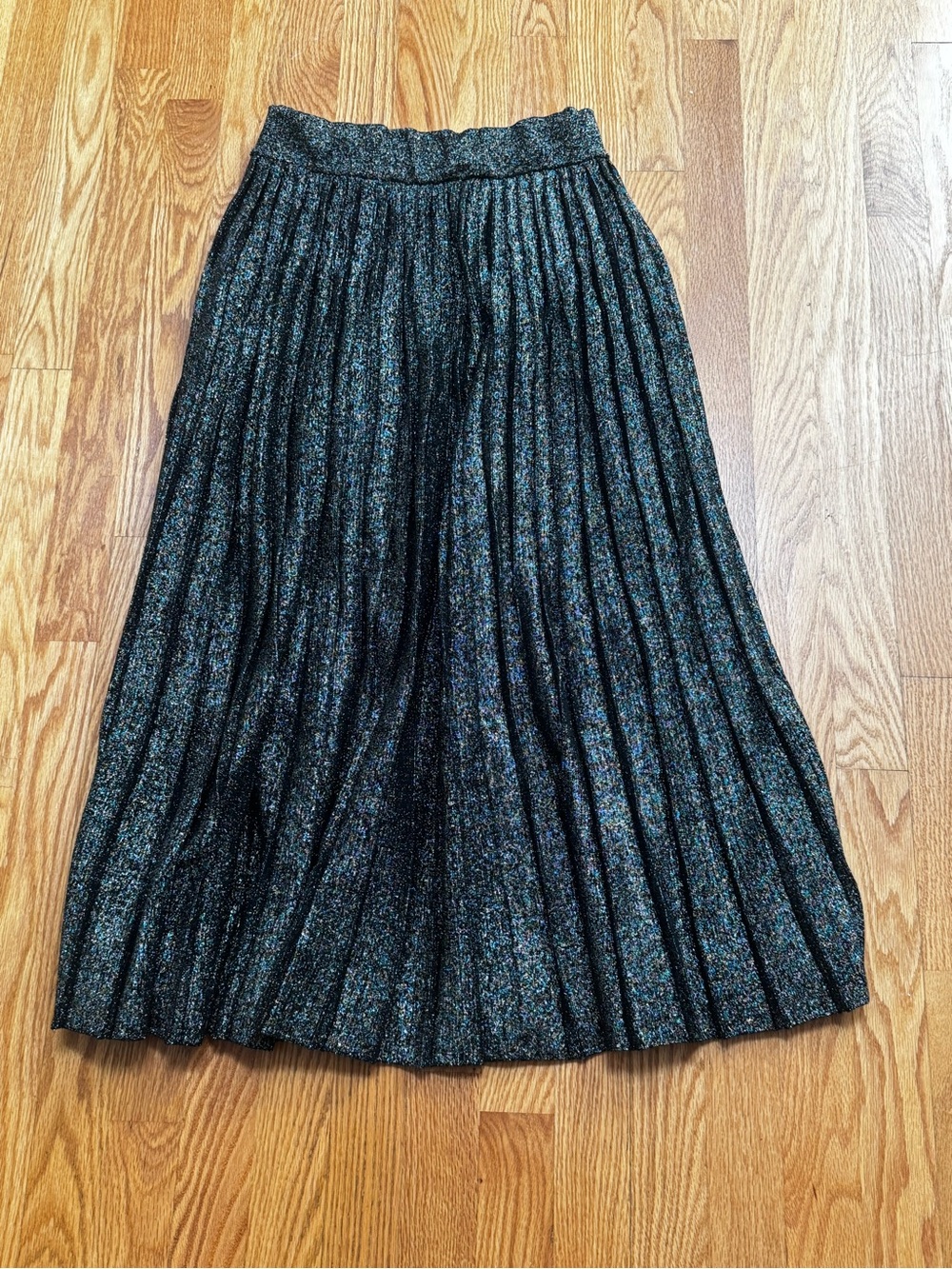A.L.C. Metallic Pleated Maxi Skirt - Black with Silver Lurex - Picture 2 of 4